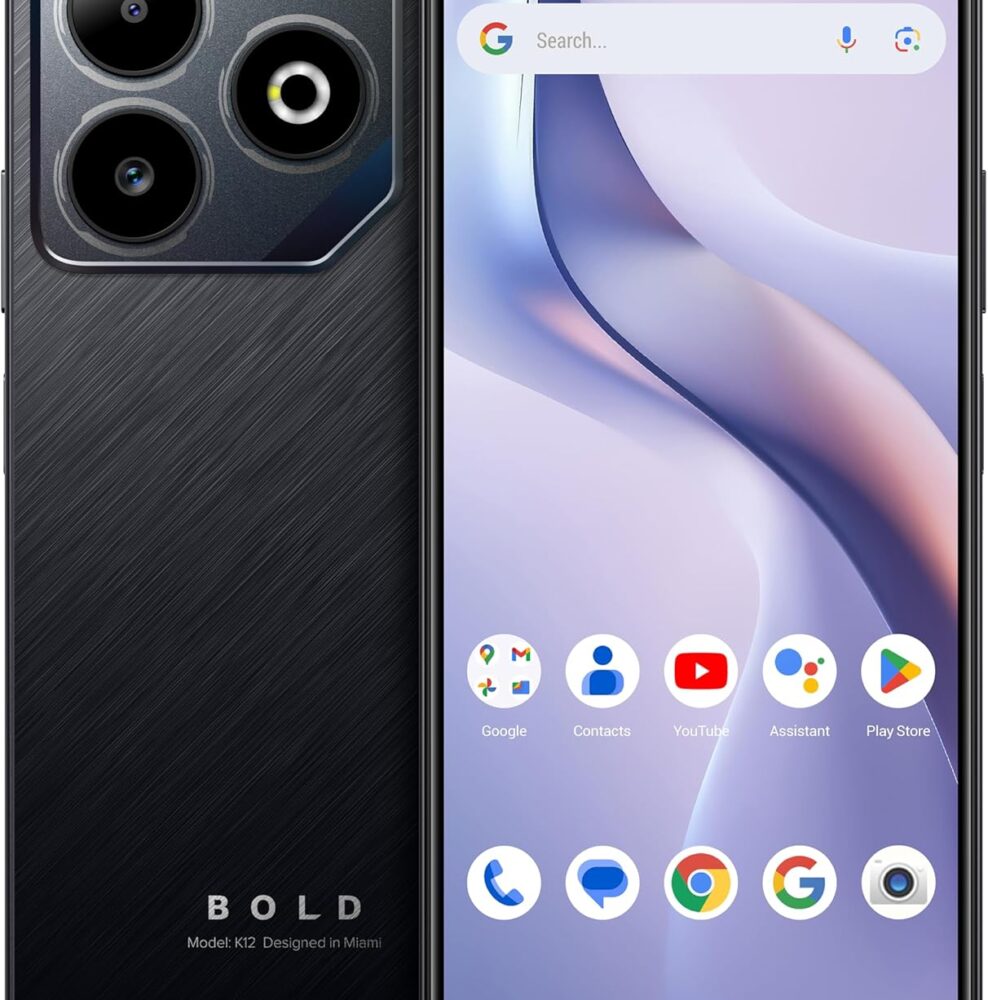 Bold K12 | 2025 | Unlocked | 6.8” HD+ 120Hz Infinity Display | 50MP Main + 8MP Selfie Cameras | 128GB Internal Storage | US Version | US Warranty | Black Blue